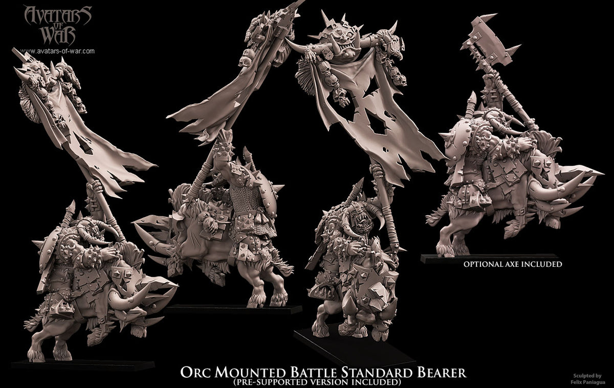Portaestandarte de Batalla Orco Montado · miniatura de resina 28 mm · Orcos y Goblins · Drakholm