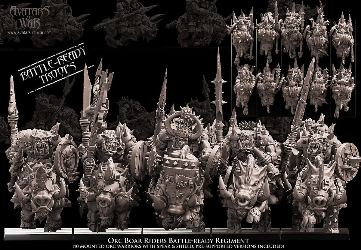 Regimiento de Jinetes de Jabalí Orcos (10 miniaturas) · miniatura de resina 28 mm · Orcos y Goblins · Drakholm