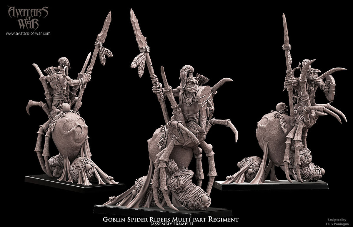 Jinetes de Arana Goblin (Regimiento) · miniatura de resina 28 mm · Orcos y Goblins · Drakholm
