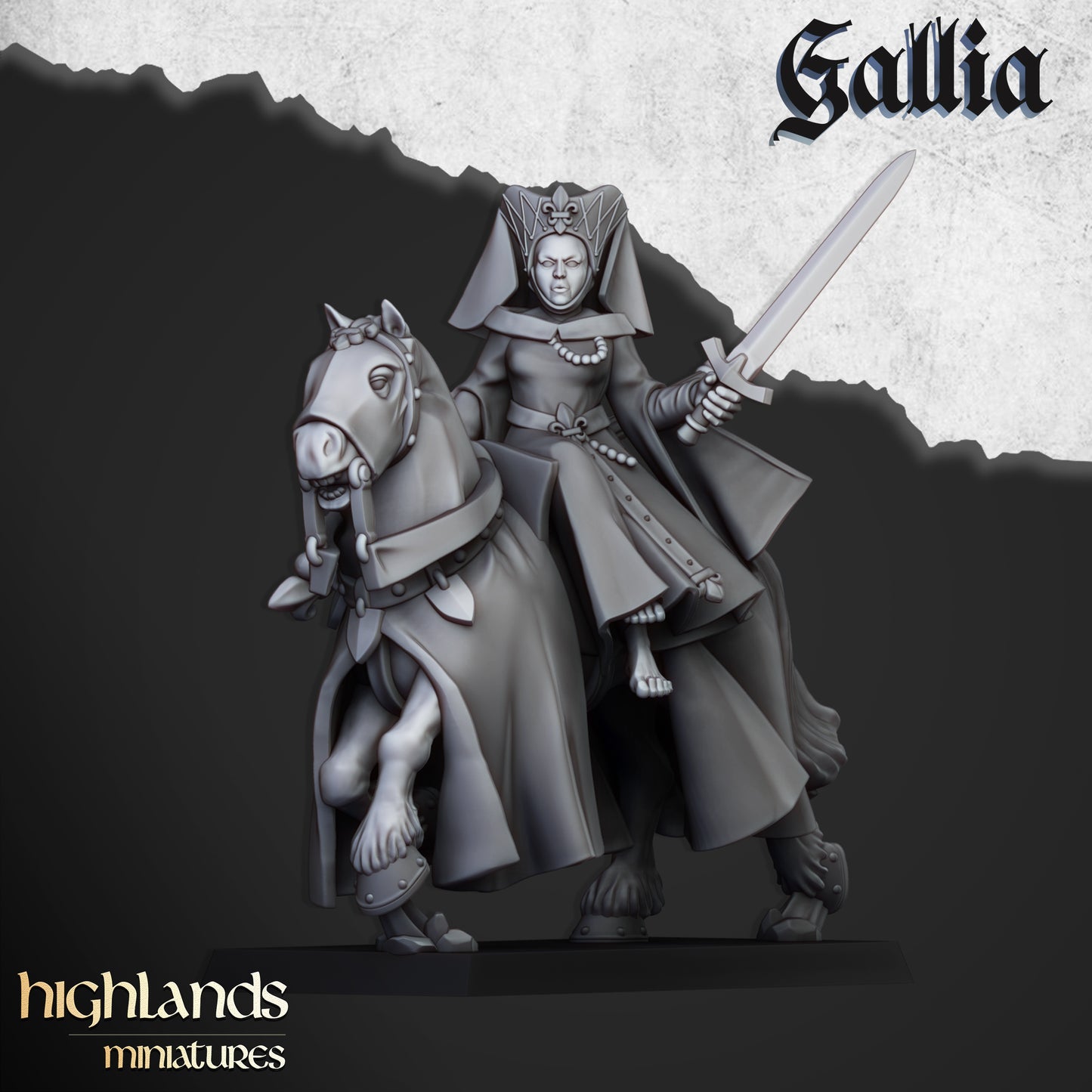 Miniatura Damisela de Gallia a Caballo Bretones resina 28mm sin pintar - Drakholm