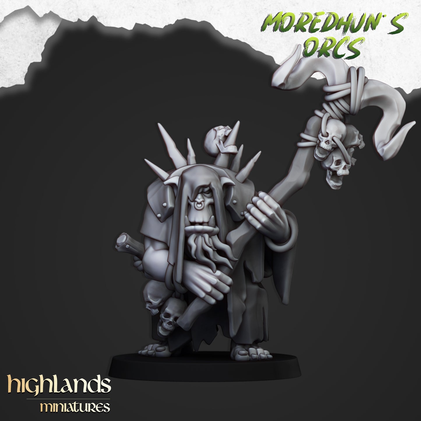 Miniatura Chamán Orco V1 Orcos y Goblins resina 28mm sin pintar - Drakholm