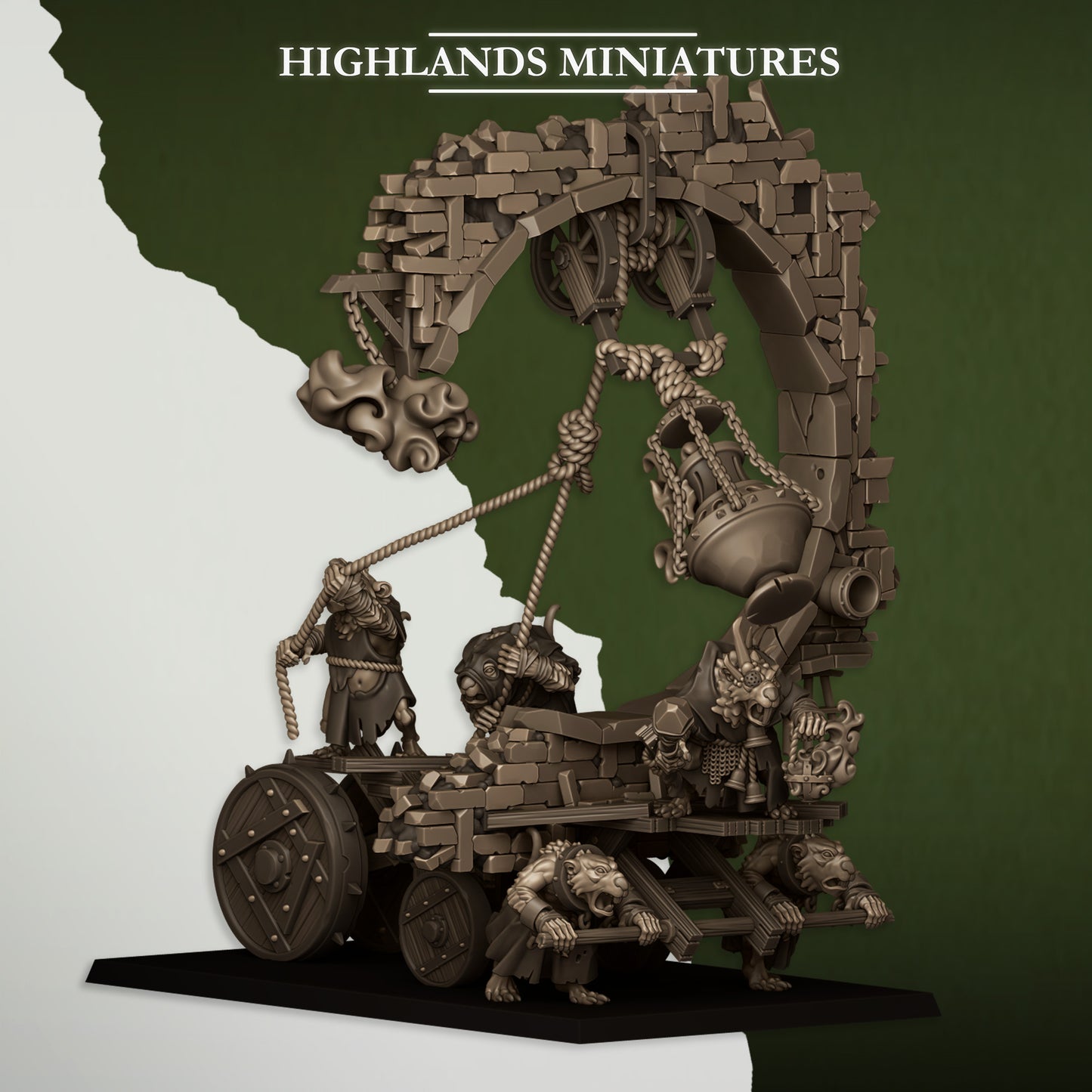 Miniatura Máquina de Asedio con Campana Hombres-Rata resina 28mm sin pintar - Drakholm