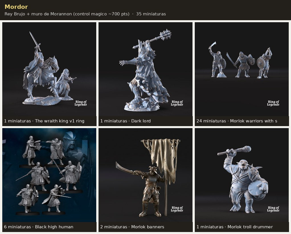 Ejercito Mordor — Rey Brujo + muro de Morannon · 35 miniaturas resina · Senor de los Anillos