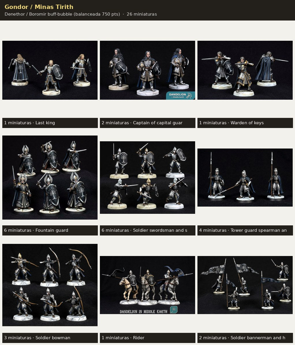 Ejercito Gondor / Minas Tirith — Denethor / Boromir buff-bubble · 26 miniaturas resina · Senor de los Anillos