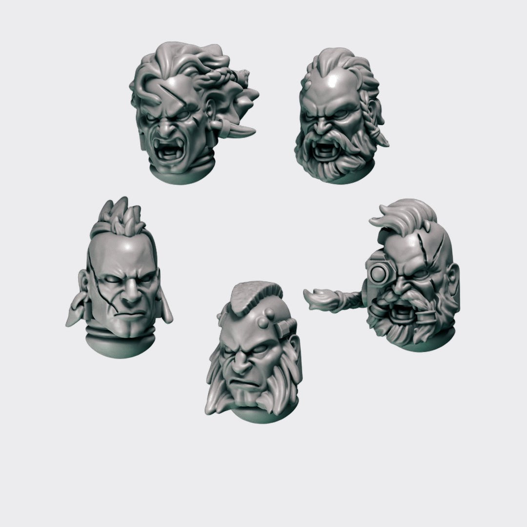 Cabezas Primal Hounds B — bits de conversión sci-fi grimdark de Greytide Studio, resina 32mm sin pintar
