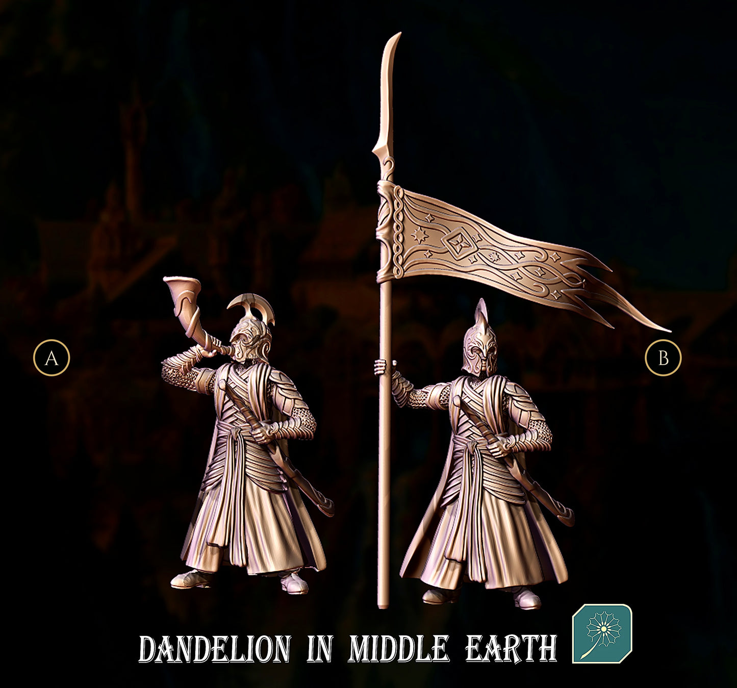 Miniatura Portaestandarte y Trompetero de Rivendel Rivendel resina 32mm - Drakholm