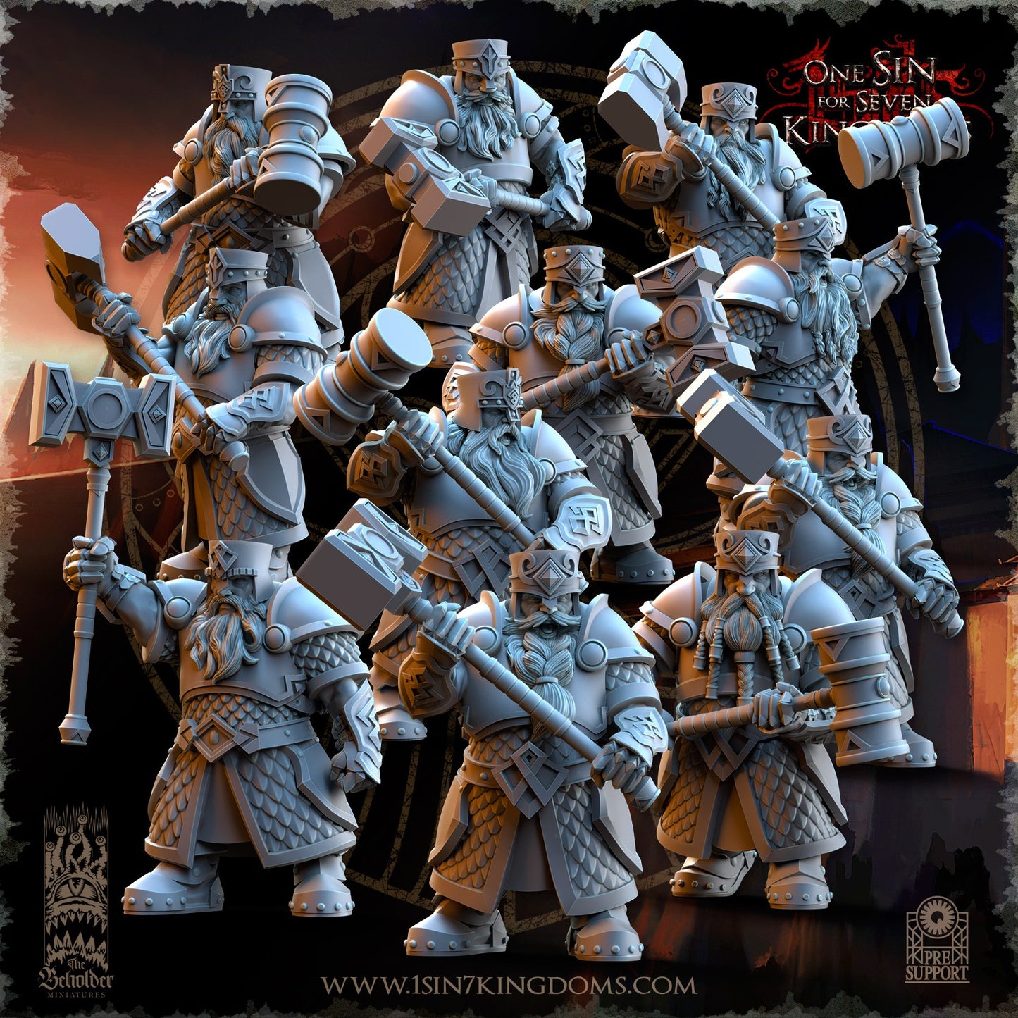 Miniatura Guerreros de la Hermandad del Martillo Enanos resina 32mm sin pintar - Drakholm