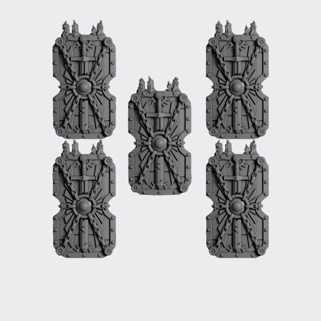 Escudos Eternal Pilgrims C — bits de conversión sci-fi grimdark de Greytide Studio, resina 32mm sin pintar