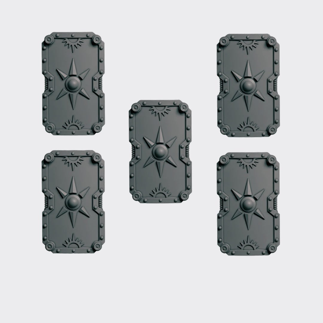 Escudos F — bits de conversión sci-fi grimdark de Greytide Studio, resina 32mm sin pintar