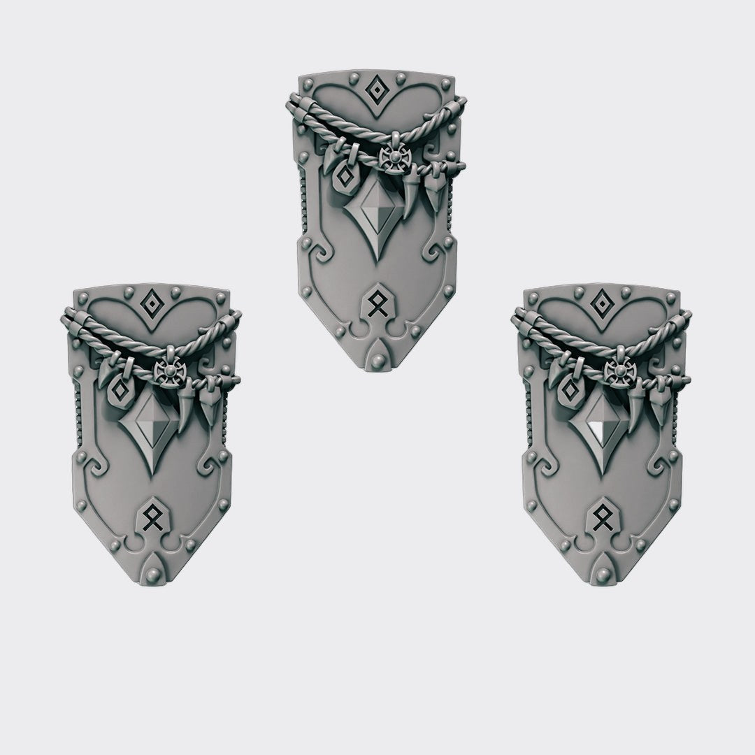 Escudos Primal Hounds B — bits de conversión sci-fi grimdark de Greytide Studio, resina 32mm sin pintar