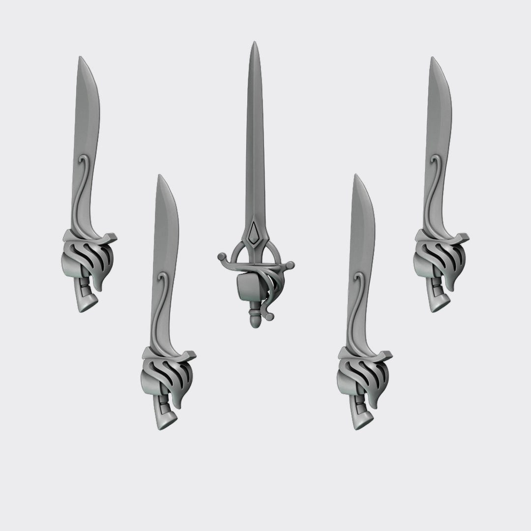 Espadas Crimson Lords A — bits de conversión sci-fi grimdark de Greytide Studio, resina 32mm sin pintar