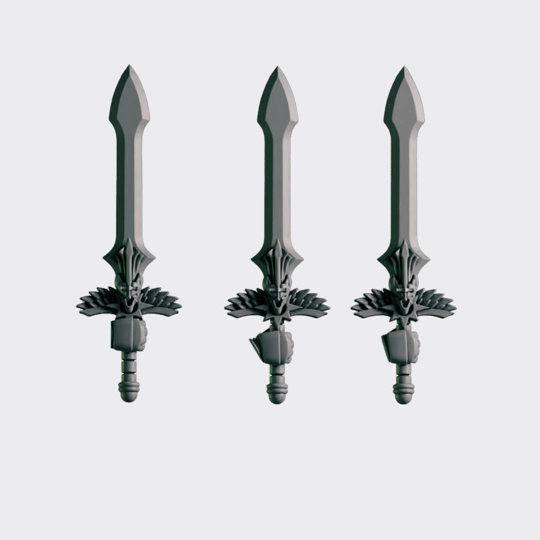 Espadas Eternal Pilgrims A — bits de conversión sci-fi grimdark de Greytide Studio, resina 32mm sin pintar