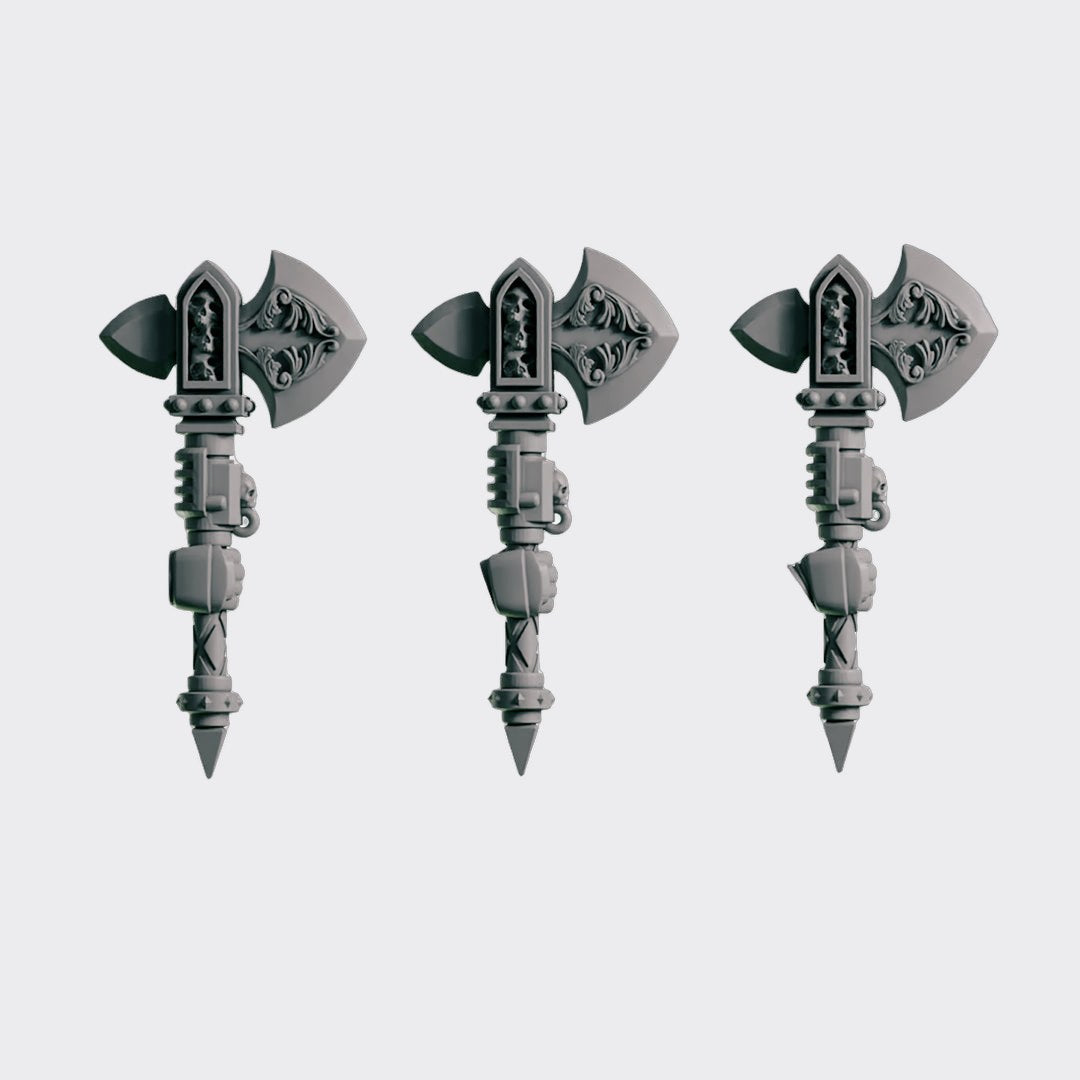 Hachas A — bits de conversión sci-fi grimdark de Greytide Studio, resina 32mm sin pintar