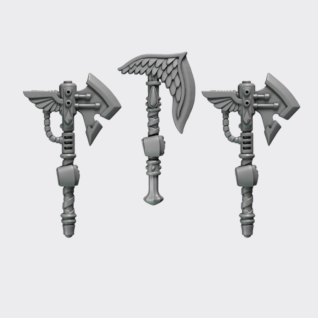 Hachas Crimson Lords A — bits de conversión sci-fi grimdark de Greytide Studio, resina 32mm sin pintar
