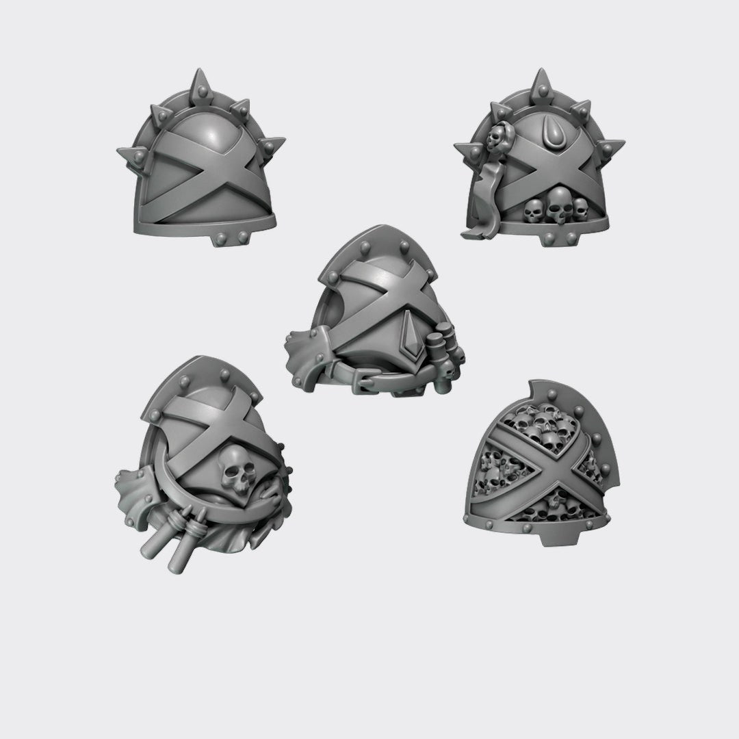 Hombreras Crimson Lords A — bits de conversión sci-fi grimdark de Greytide Studio, resina 32mm sin pintar