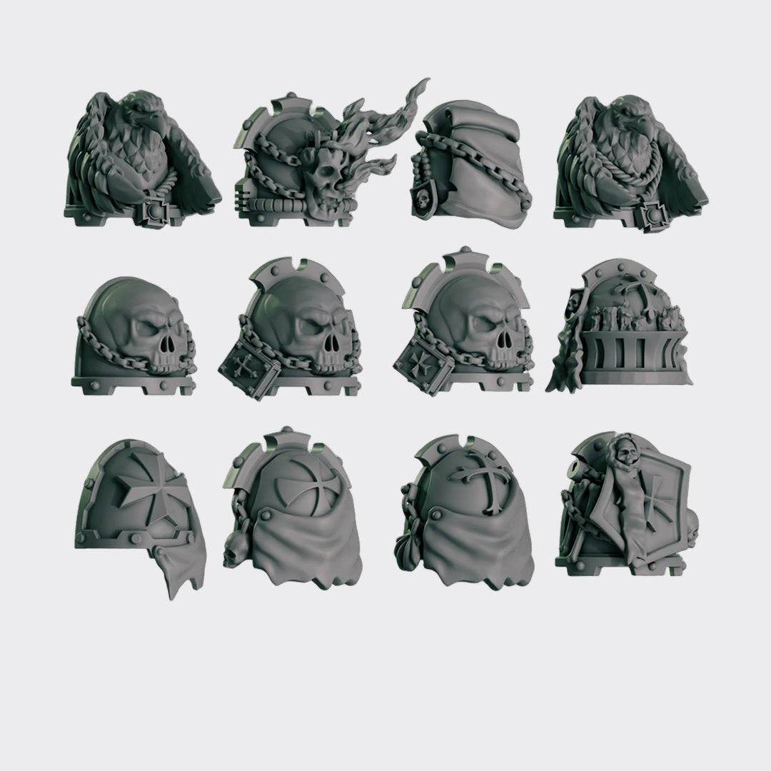 Hombreras Eternal Crusaders A — bits de conversión sci-fi grimdark de Greytide Studio, resina 32mm sin pintar