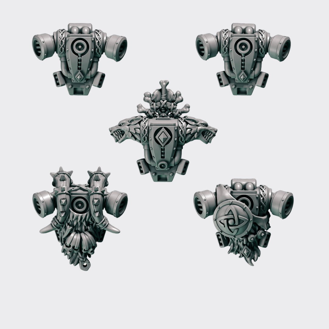 Mochilas Primal Hounds A — bits de conversión sci-fi grimdark de Greytide Studio, resina 32mm sin pintar