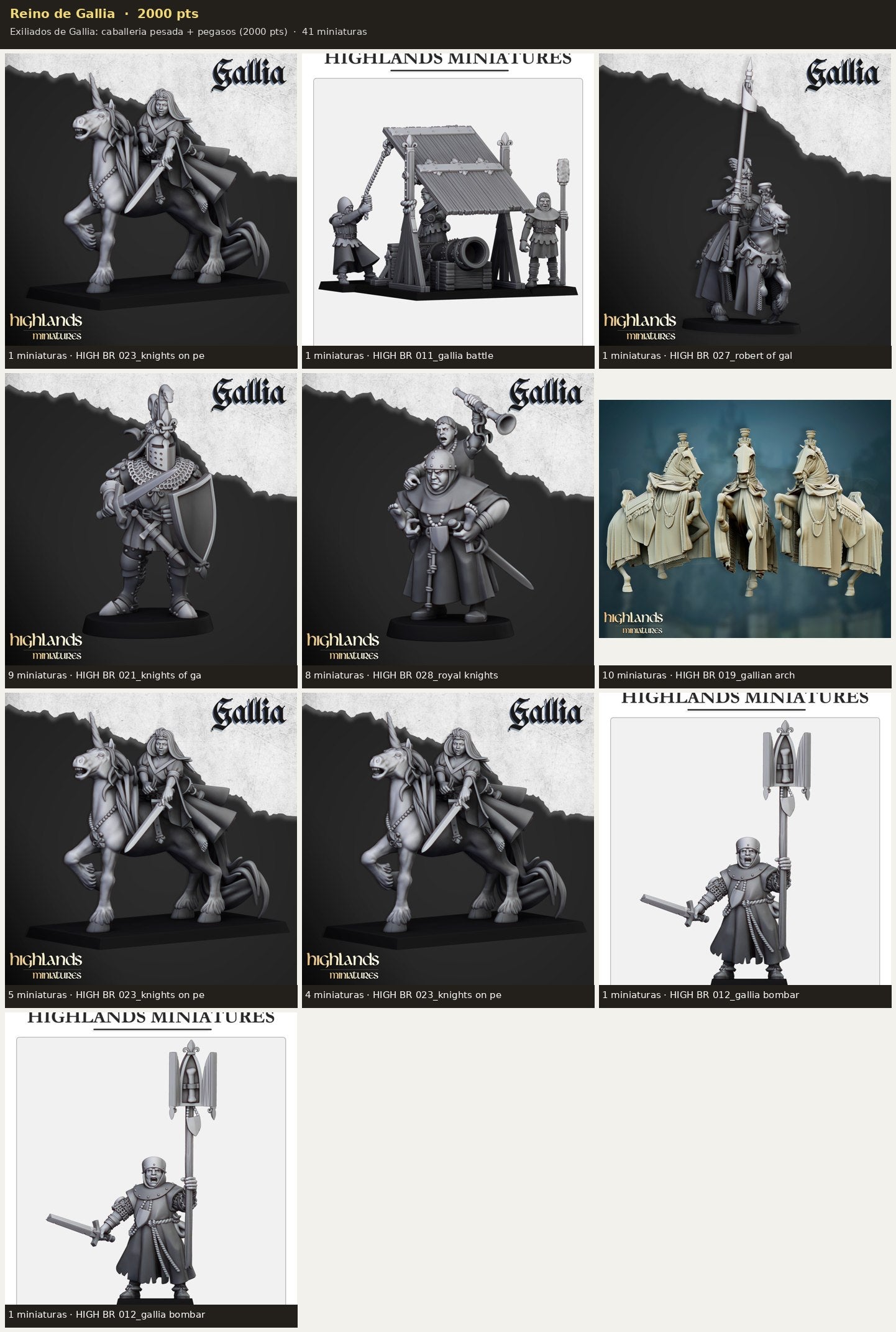 Ejército Reino de Gallia 2000 pts · 41 miniaturas resina fantasía 28mm · sin pintar