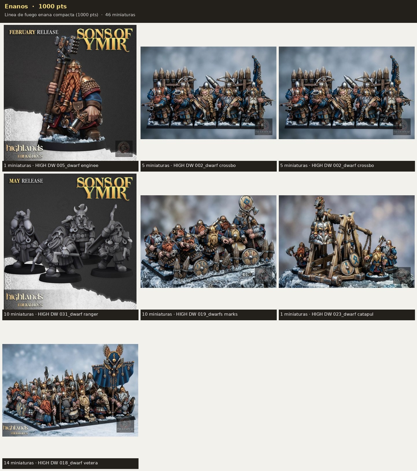 Ejército Enanos 1000 pts · 46 miniaturas resina fantasía 28mm · sin pintar