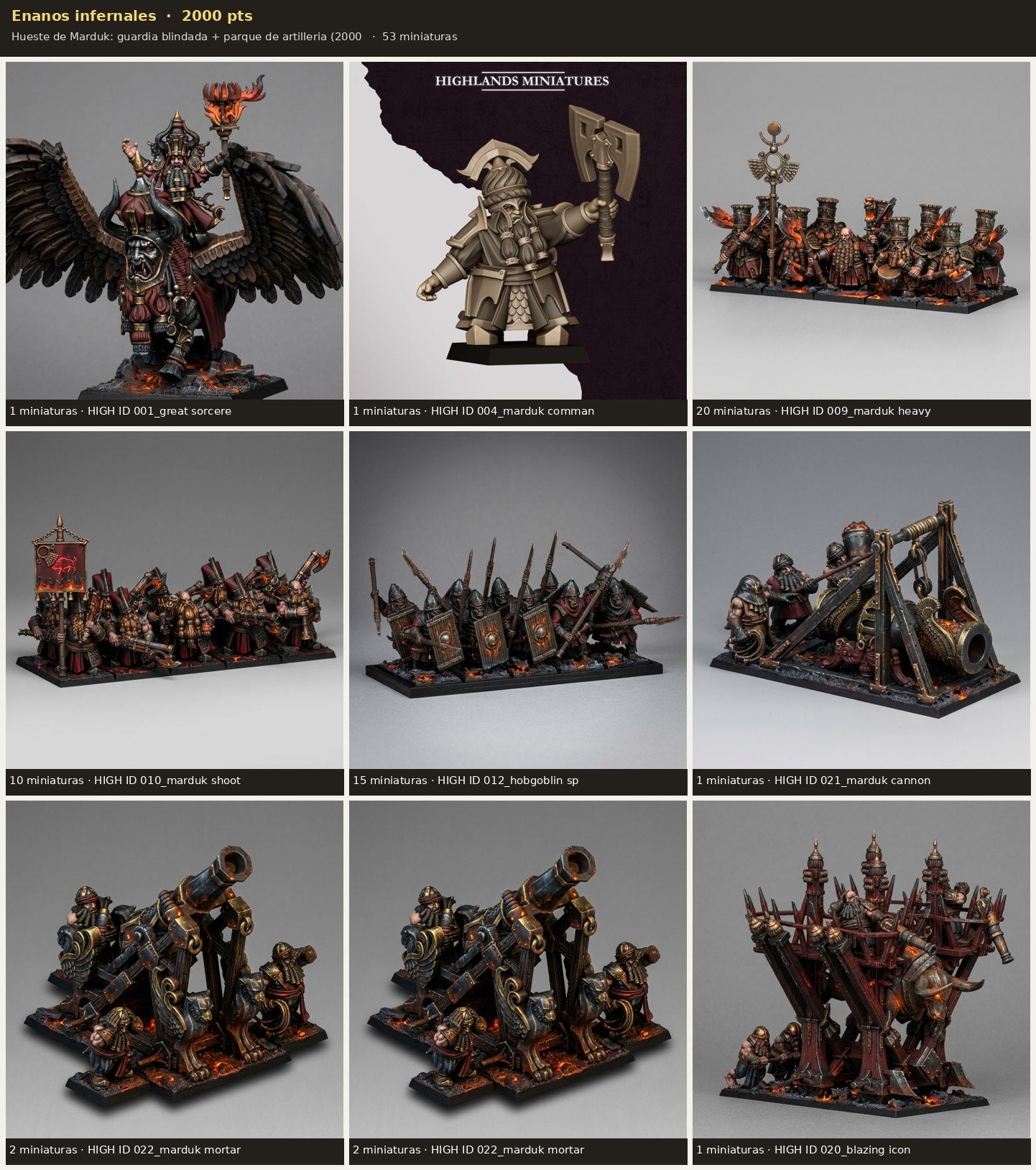 Ejército Enanos infernales 2000 pts · 53 miniaturas resina fantasía 28mm · sin pintar