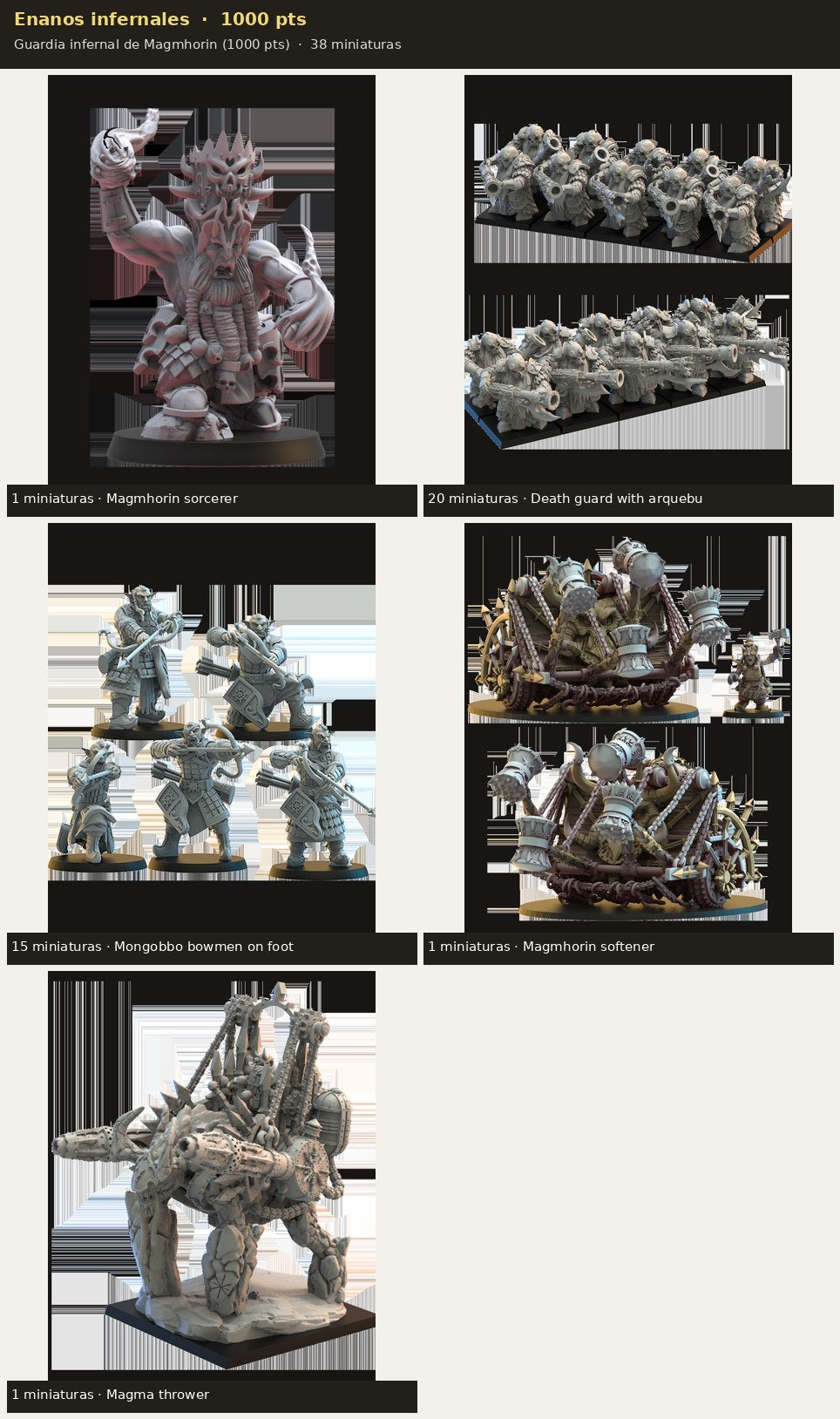 Ejército Enanos infernales 1000 pts · 38 miniaturas resina fantasía 28mm · sin pintar