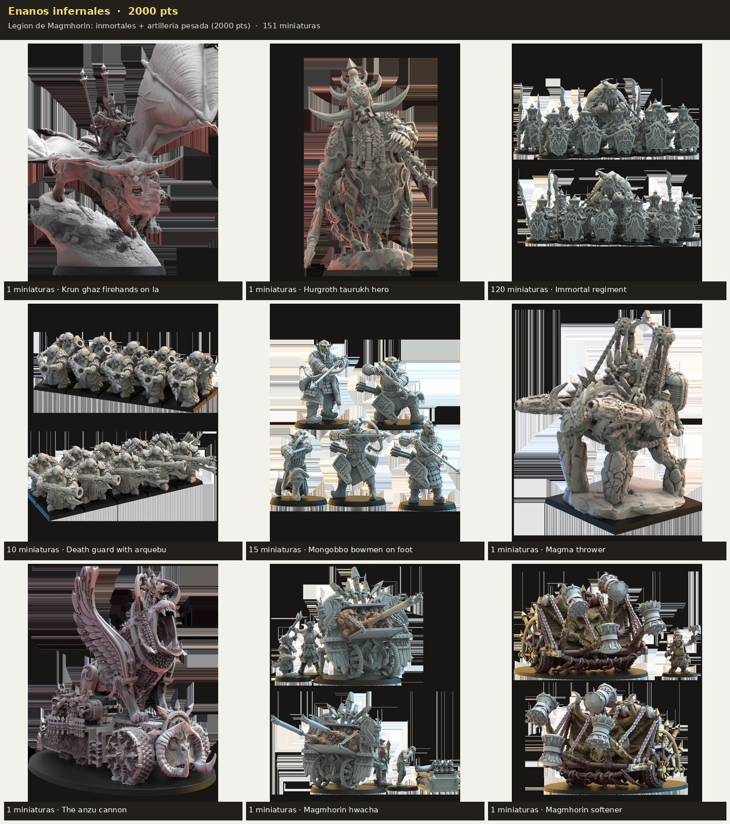 Ejército Enanos infernales 2000 pts · 151 miniaturas resina fantasía 28mm · sin pintar