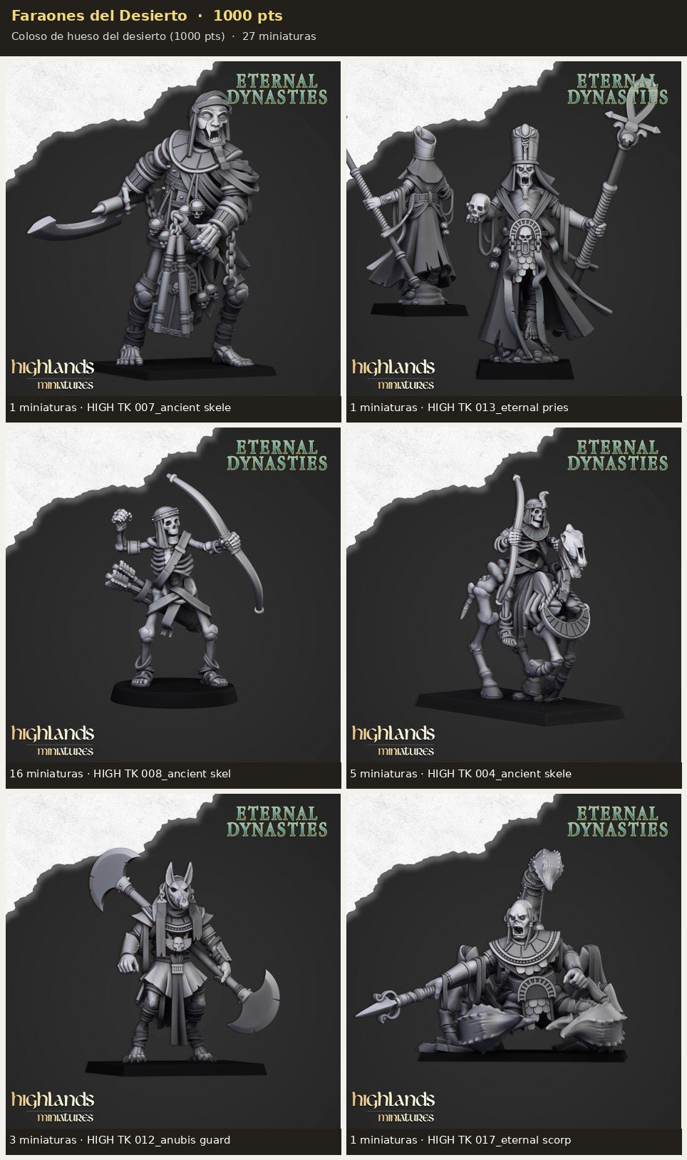 Ejército Faraones del Desierto 1000 pts · 27 miniaturas resina fantasía 28mm · sin pintar