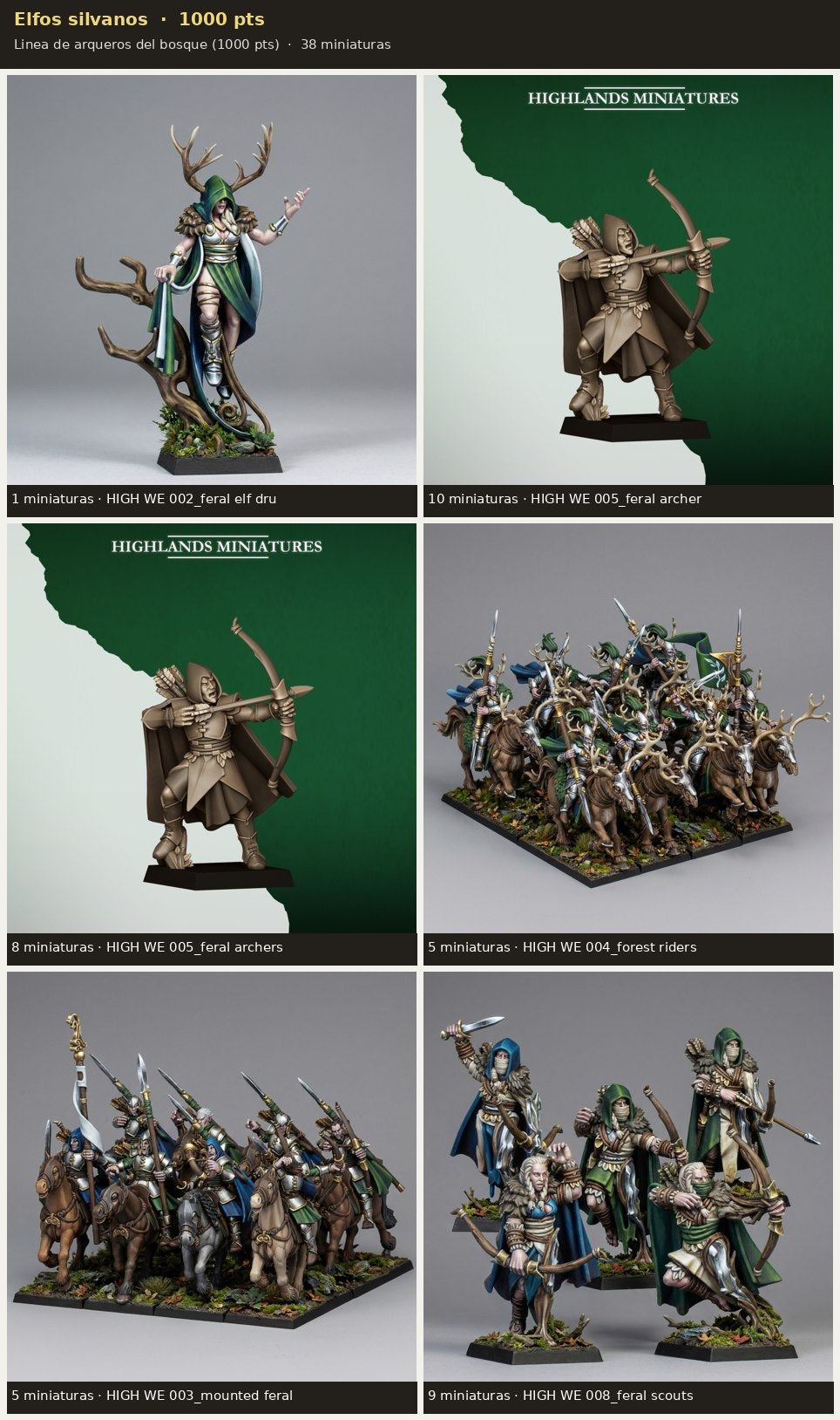 Ejército Elfos silvanos 1000 pts · 38 miniaturas resina fantasía 28mm · sin pintar