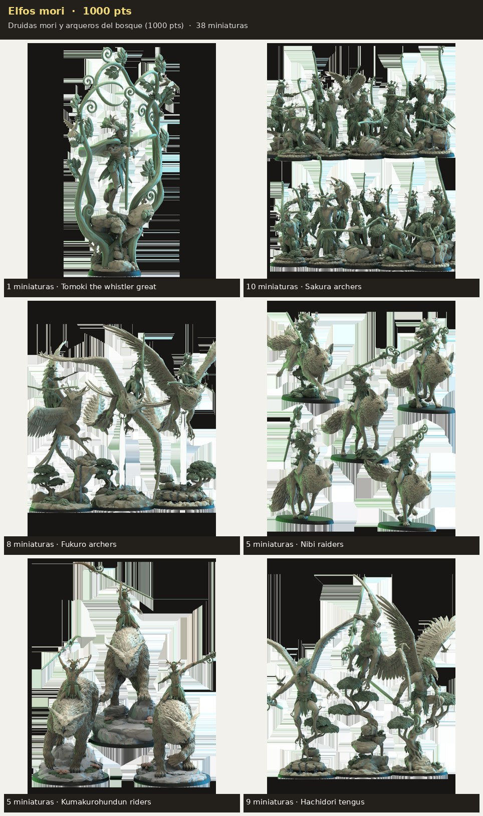 Ejército Elfos mori 1000 pts · 38 miniaturas resina fantasía 28mm · sin pintar