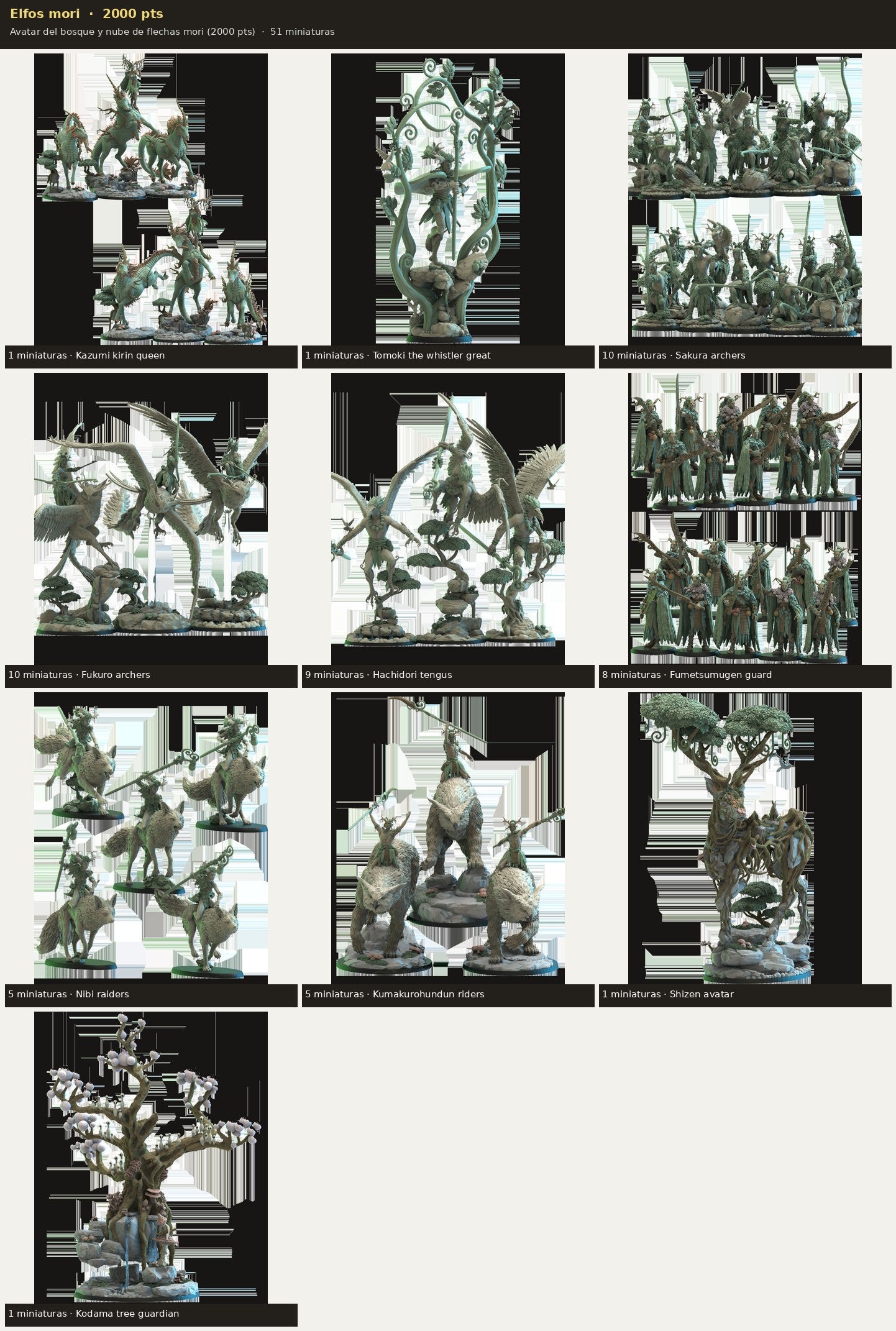 Ejército Elfos mori 2000 pts · 51 miniaturas resina fantasía 28mm · sin pintar