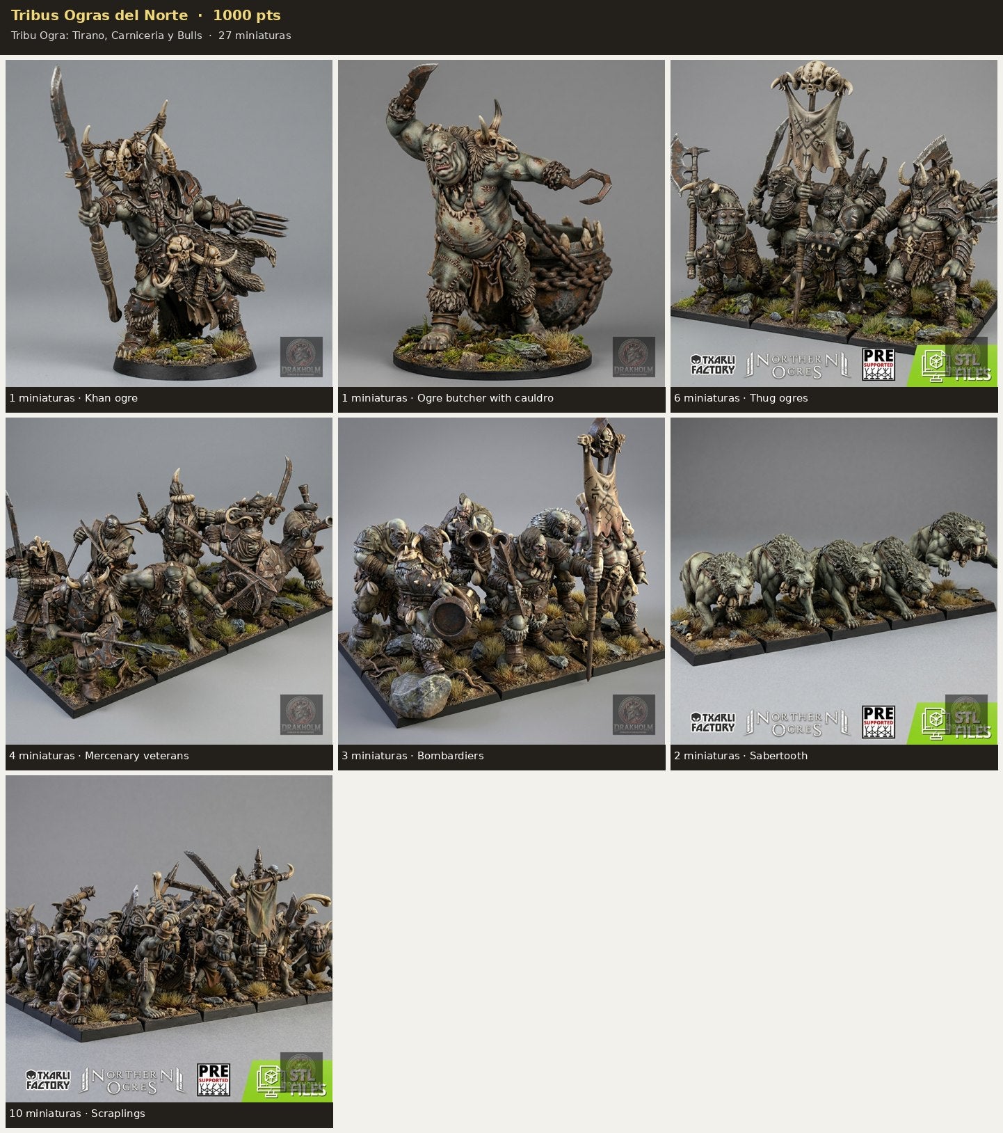 Ejército Tribus Ogras del Norte 1000 pts · 27 miniaturas resina fantasía 28mm · sin pintar