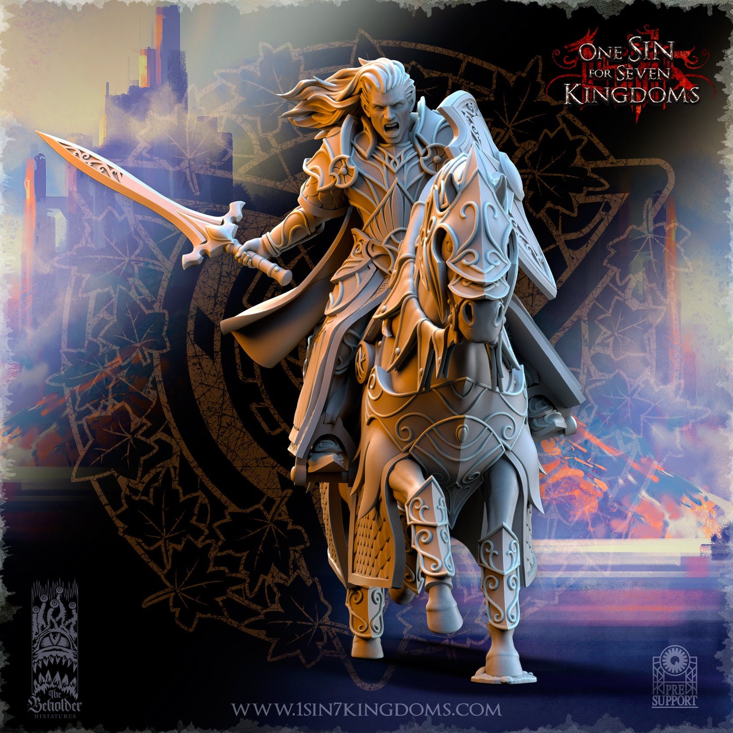 Miniatura Polomhir comandante a caballo Altos Elfos resina 32mm sin pintar - Drakholm