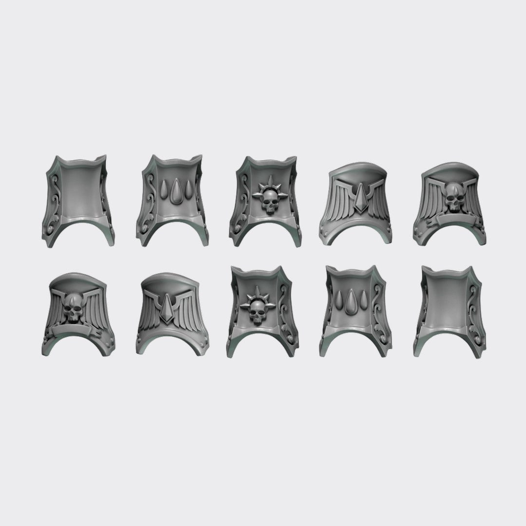 Protecciones piernas Crimson Lords — bits de conversión sci-fi grimdark de Greytide Studio, resina 32mm sin pintar