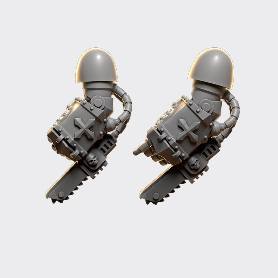 Puños sierra Terminator Eternal Crusaders — bits de conversión sci-fi grimdark de Greytide Studio, resina 32mm sin pintar
