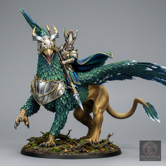 Ashur sobre grifo de guerra, miniatura de resina 28mm de Altos Elfos de Highland Miniatures