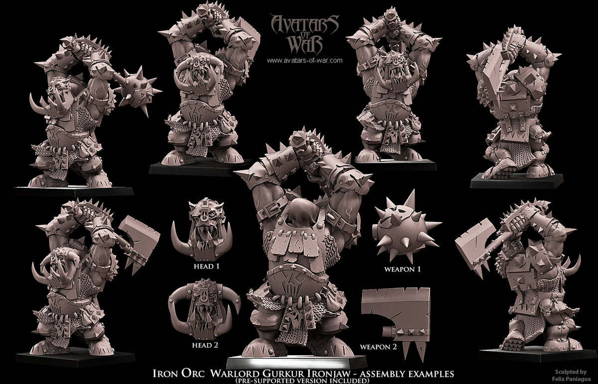 Senor de la Guerra Orco de Hierro, Gurkur Mandibula-de-Hierro · miniatura de resina 28 mm · Orcos y Goblins · Drakholm