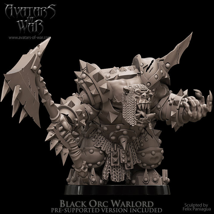 Señor Orco de Hierro con Dos Hachas Dentadas · miniatura de resina 28 mm · Orcos y Goblins · Drakholm