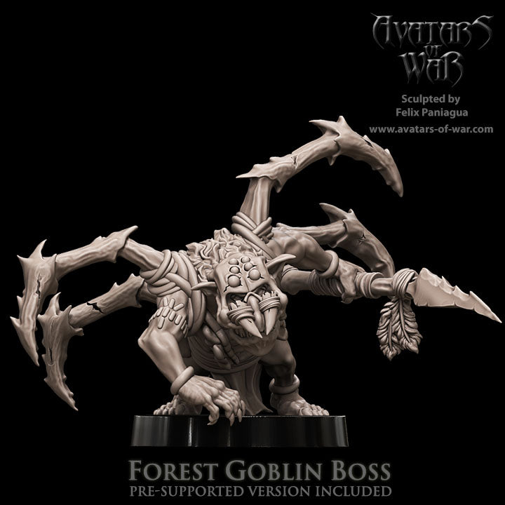 Jefe Goblin del Bosque con Arpones de Araña · miniatura de resina 28 mm · Orcos y Goblins · Drakholm