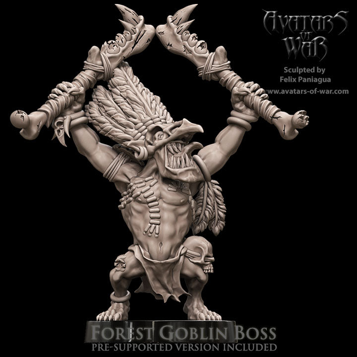 Jefe Goblin del Bosque con Dos Hachas · miniatura de resina 28 mm · Orcos y Goblins · Drakholm