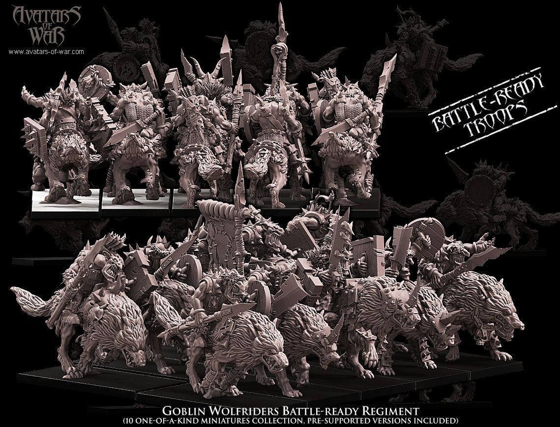 Jinetes de Lobo Goblin (Regimiento de 10) · miniatura de resina 28 mm · Orcos y Goblins · Drakholm