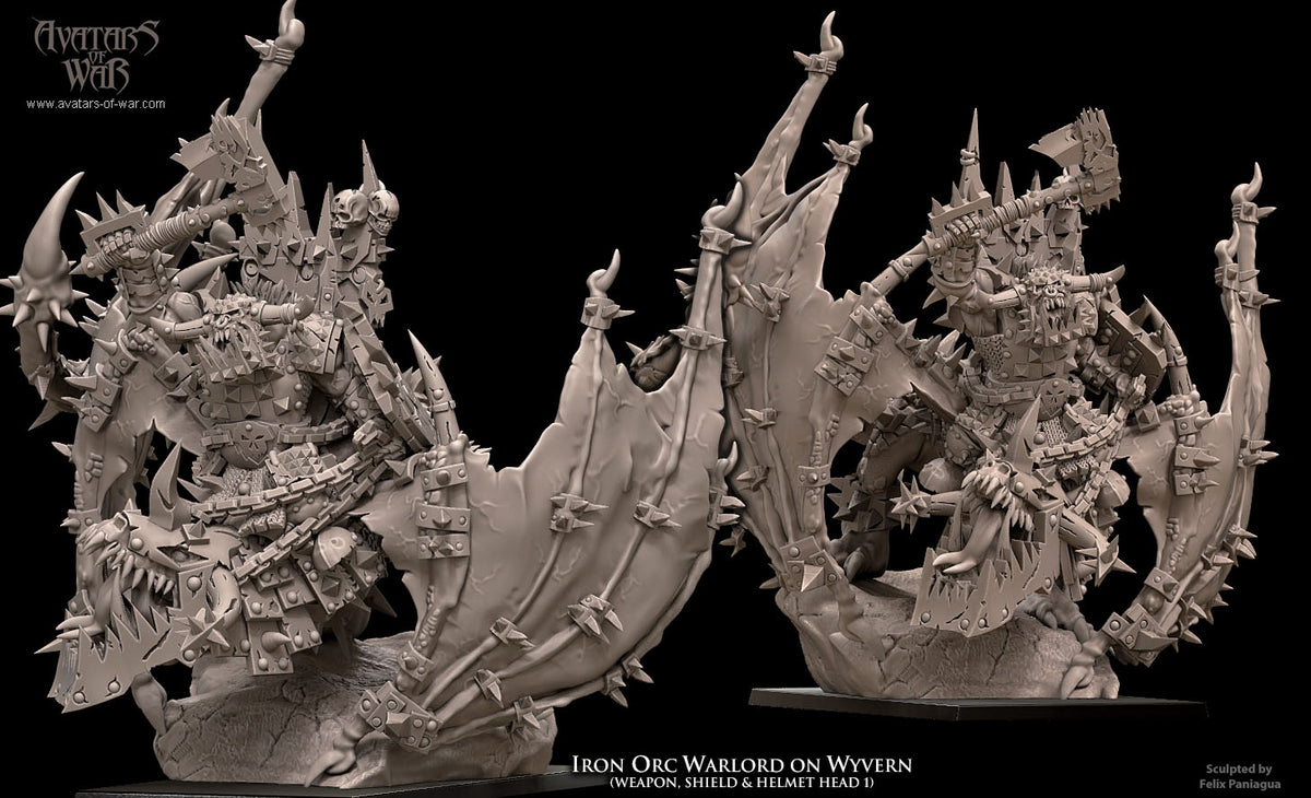 Señor de la Guerra Orco de Hierro sobre Wyvern · miniatura de resina 28 mm · Orcos y Goblins · Drakholm