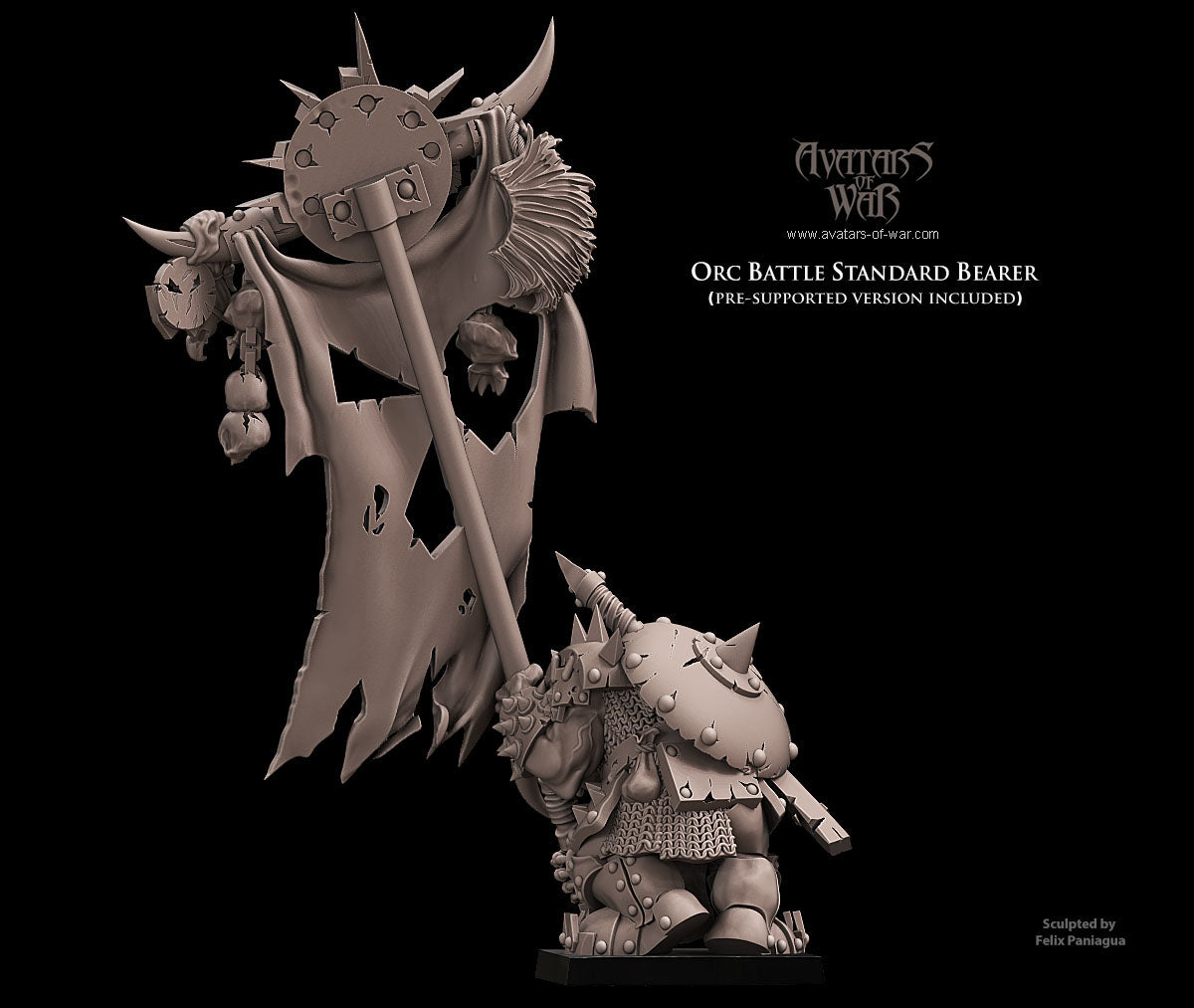 Portaestandarte de Batalla Orco · miniatura de resina 28 mm · Orcos y Goblins · Drakholm