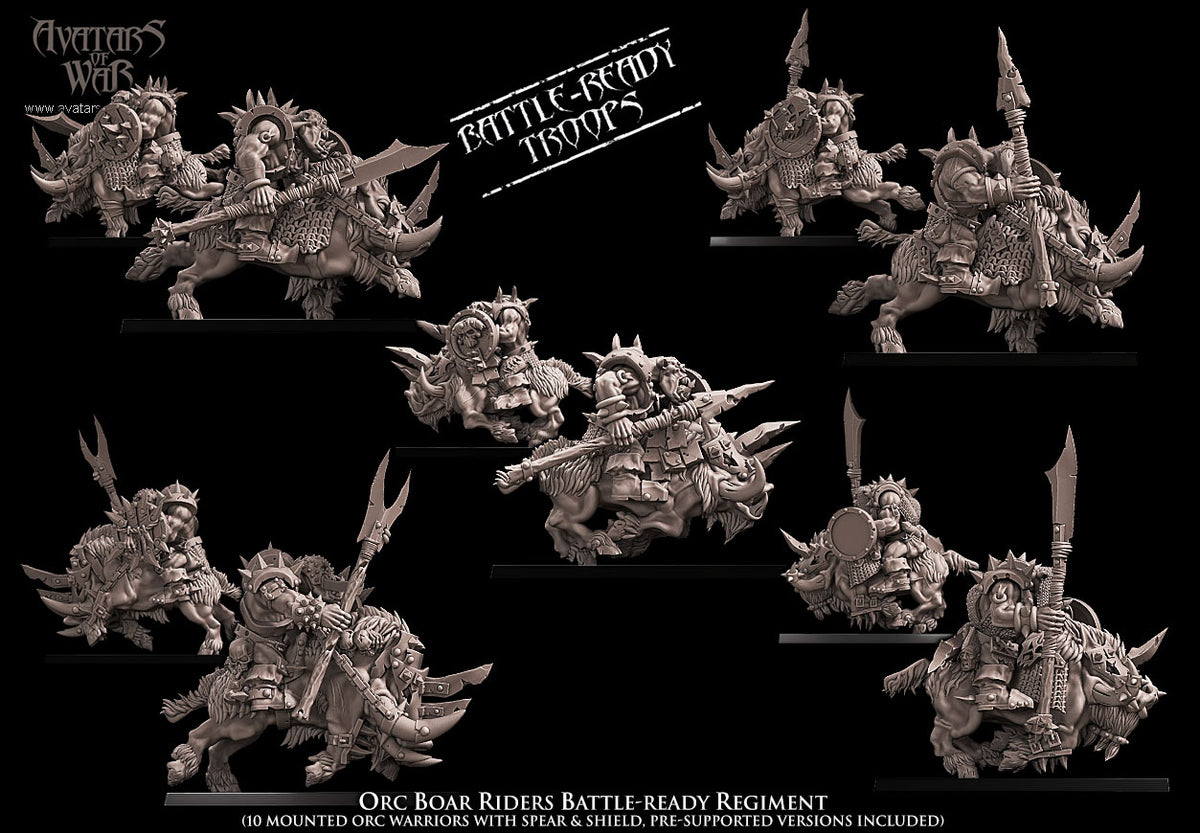 Regimiento de Jinetes de Jabalí Orcos (10 miniaturas) · miniatura de resina 28 mm · Orcos y Goblins · Drakholm