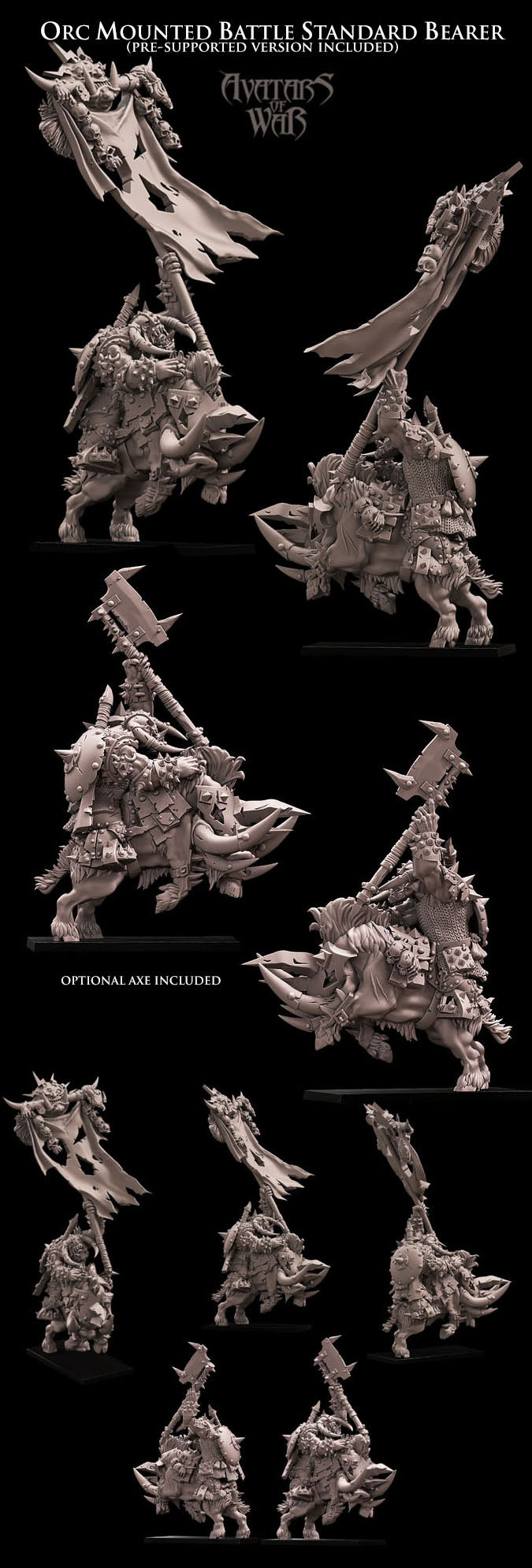 Portaestandarte de Batalla Orco Montado · miniatura de resina 28 mm · Orcos y Goblins · Drakholm