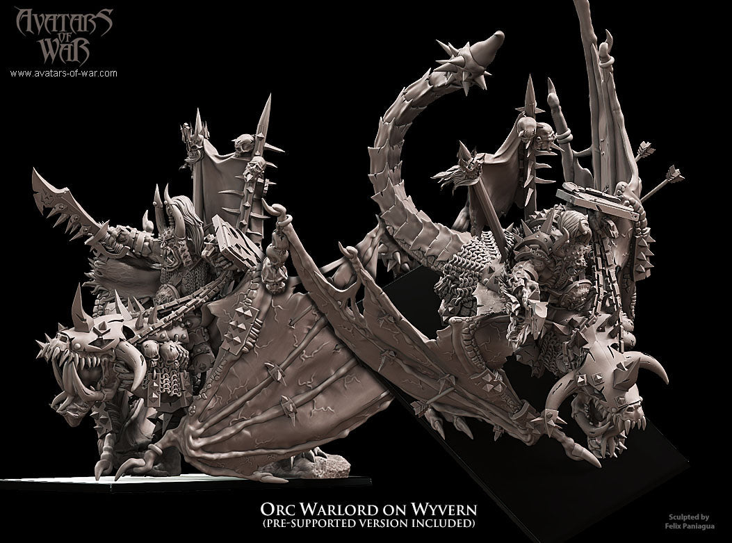 Señor de la Guerra Orco sobre Wyvern · miniatura de resina 28 mm · Orcos y Goblins · Drakholm