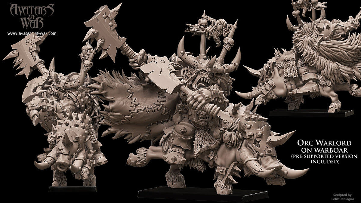 Señor de la Guerra Orco sobre Jabalí de Guerra · miniatura de resina 28 mm · Orcos y Goblins · Drakholm