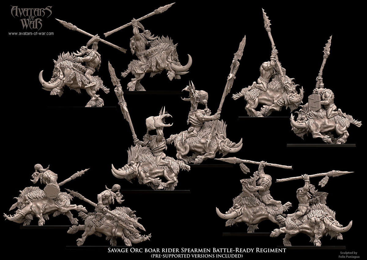 Lanceros Orcos Salvajes a Lomos de Jabali - Regimiento (10) · miniatura de resina 28 mm · Orcos y Goblins · Drakholm