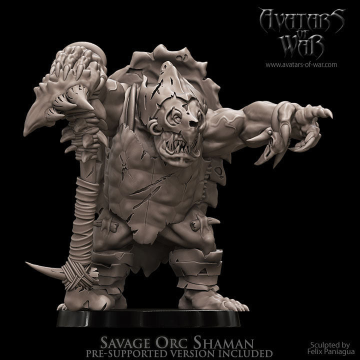 Gran Hechicero Orco Salvaje con Tótem de Buitre · miniatura de resina 28 mm · Orcos y Goblins · Drakholm