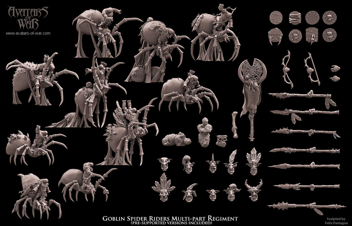 Jinetes de Arana Goblin (Regimiento) · miniatura de resina 28 mm · Orcos y Goblins · Drakholm