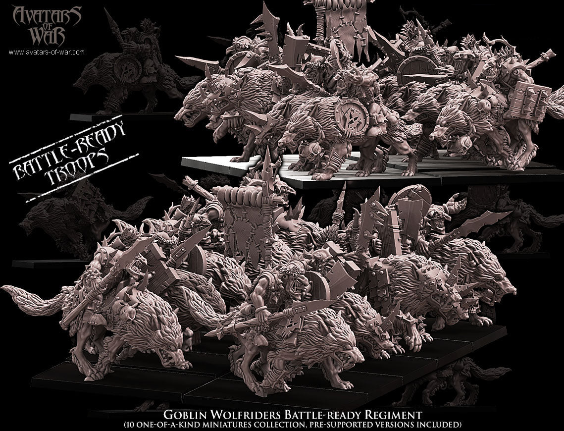 Jinetes de Lobo Goblin (Regimiento de 10) · miniatura de resina 28 mm · Orcos y Goblins · Drakholm